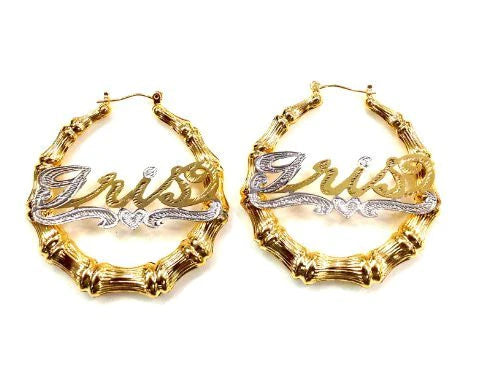 Personalized 14k Gold Bamboo Hoop Earrings