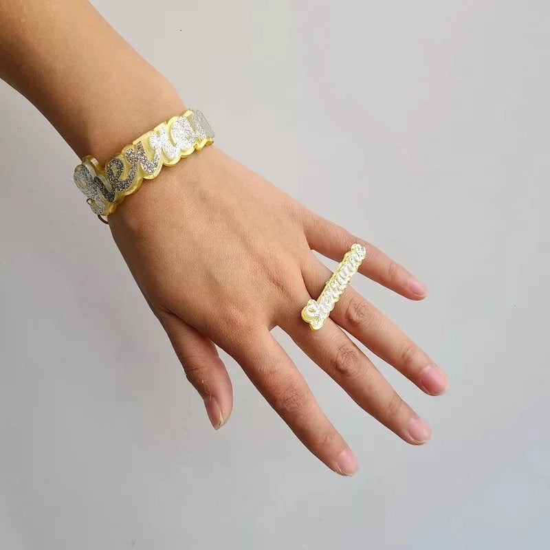 24k Gold plated bracelet & ring set – Mona's